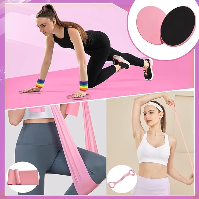 Pilates Essentials Kit for Women, Yoga Exercise Equipment Set for Home Workouts with Mini Ball, Resistance Bands, Sliding Disks & Accessories - Fitness Set for Yoga & Pilates Beginners