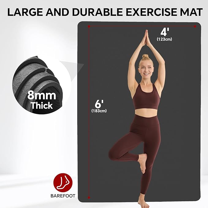 Extra Large Yoga Mat 6'x4'(1/3" & 1/4" Thick), Non-Slip, Ultra Durable, Wide Workout Mat, Wide Exercise Mats for Home Workouts, Yoga, Pilates, Stretching (Barefoot Exercise)