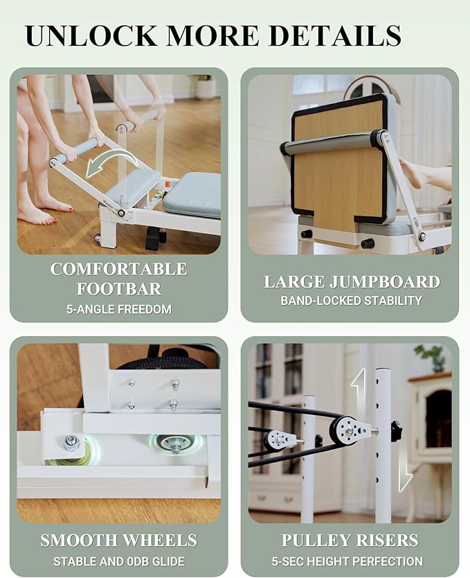 PAETA Pilates Reformer, 86" Foldable Reformer Pilates Machine for Home Use, with Dual Resistance- Springs and Cords, Pilates Equipment for Home Workouts with Jump Board, Up to 400 LBS