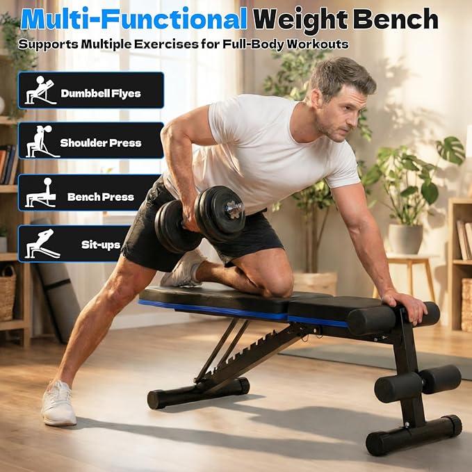 Adjustable Folding Weight Bench for Home Gym, 660 lbs Capacity Multi-Functional Workout Bench Sturdy Durable for Full Body