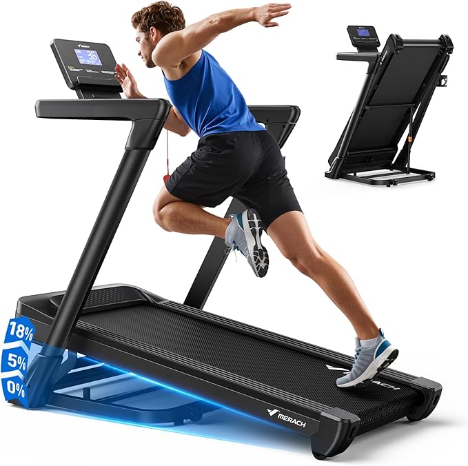 MERACH Treadmill with 15/18% Auto Incline, 55"/47"x18"/19" Wide Belt Treadmills, 0.5-8.7MPH/10MPH 3.5HP Brushless Incline Treadmill for Home, 350LBS Foldable Treadmills with Screen & APP & Heart Rate