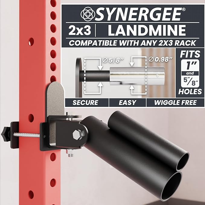 Synergee Landmine Attachment for Power and Squat Racks. Fits 2x2, 2x3, and 3x3 Racks. Rotational Trainer for Presses, Rows, Core & Full-Body Workouts. Works with 1" & 2" Barbells.