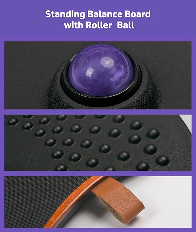 Balance Board for Standing Desk with Massage Ball, Anti-Slip Wobble Board for Office & Home, 360° Rotation Wooden Core Mat for Foot Pain Relief & Anti-Fatigue, Supports 300 lbs