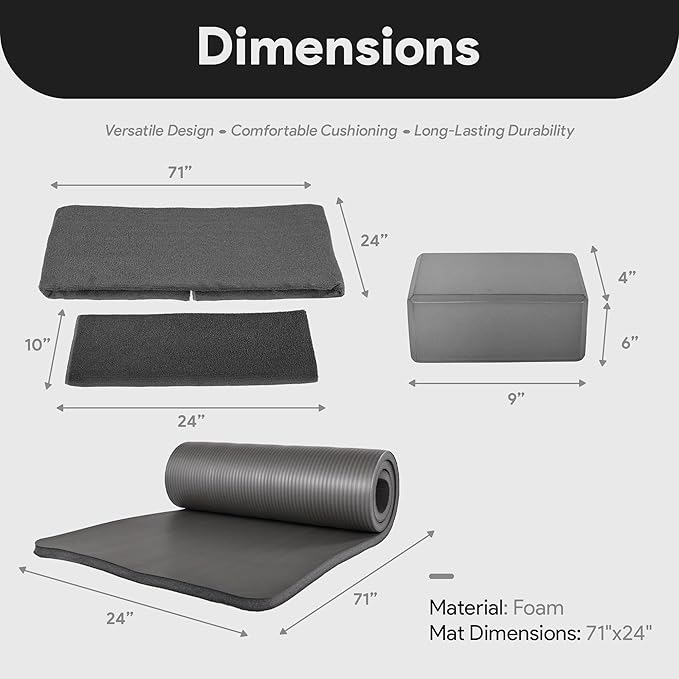 BalanceFrom 7-Piece Yoga Set with 71x24x1 Inches Extra Thick Mat and Carrying Sling – Includes 2 Blocks, Stretch Strap, 2 Towels, and Knee Pad for Home, Studio, and Gym Workouts