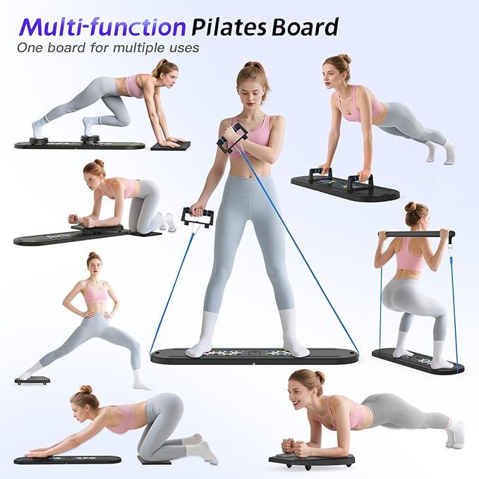 Pilates Board Pilates Reformer Set for Women, 7 in 1 Foldable Pilates Equipment with Timer, Portable Pilates Machine for Home Workout, Fitness, Exercise, Ab, Core