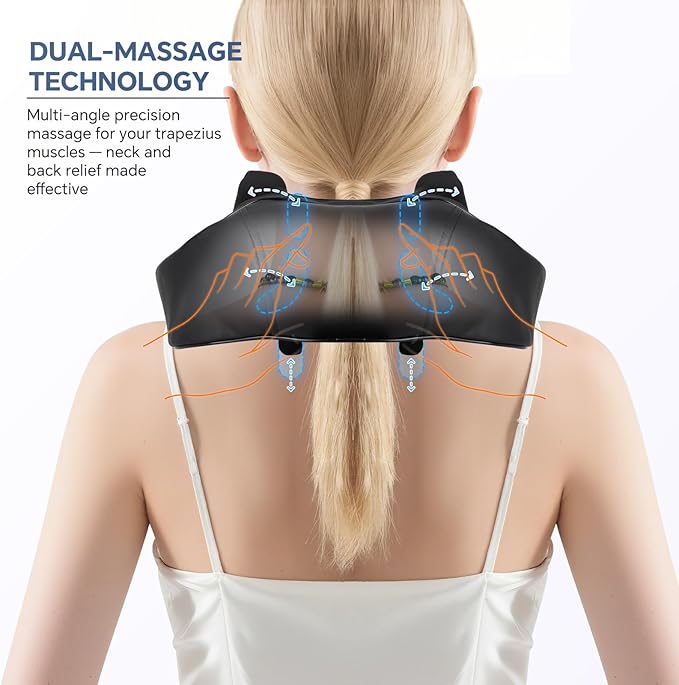 Cordless Neck Shoulder Massager with Heat, Deep Tissue Shiatsu Kneading for Pain Relief, Upgraded Straps Portable for Home Office Travel, Ideal Gifts for Men Women Mom Dad
