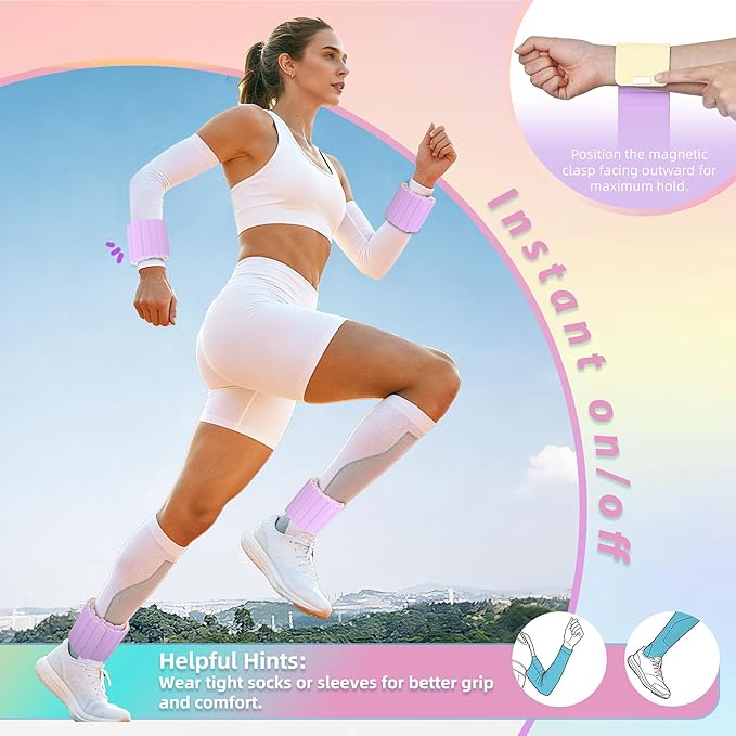 Wrist Weights Ankle Weights for Women 1 Pair (1.1 lb/2.2 lb Each) Silicone Magnetic Leg Arm Weighted Bracelet for Home Yoga Pilates Gym Workout Walking Jogging