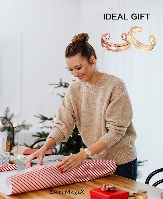 Copper Rings for Women, Pure Copper Adjustable Magnetic Ring （FUTI）