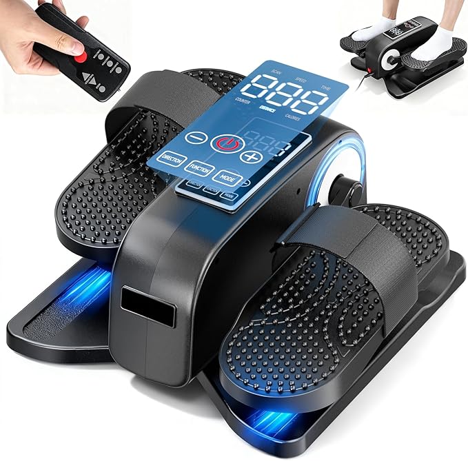 Under Desk Elliptical Machine, Electric Seated Leg Exerciser for Seniors, Adjustable Speed & Low-Impact Design, Quiet Portable Trainer with Remote Control for Home Office