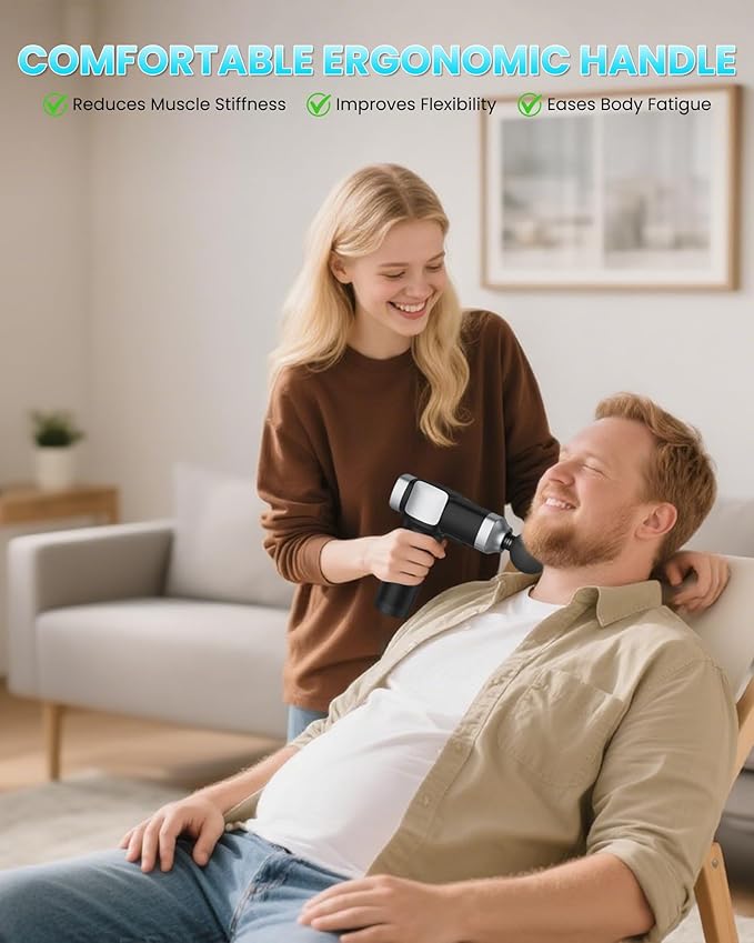 Massage Gun Deep Tissue, Portable Percussion Electric Muscle Massager for Pain Relief, Handheld Massagers with 30 Speeds & 6 Attachments for Back and Neck, Gifts for Men Women