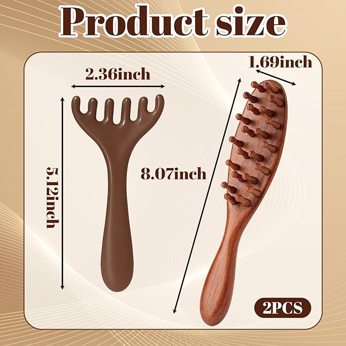 CZFSWT 2PCS Wooden Scalp Massager Set, Scalp Massager Hair Growth, Scalp Massage Tool Suitable for Relaxation, Stress Relief, Travel and Daily Use