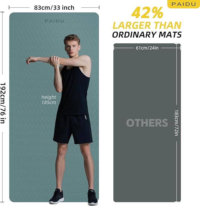 Extra Long Wide Yoga Mat 76"x33"x2/5 Inch - Non Slip Thick Exercise Mat for Home Gym, Yoga, Pilates & Workouts