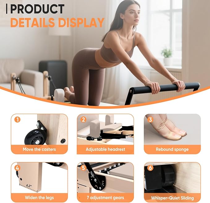 Professional Pilates Reformer Machine with Jumpboard, Reformer Box, and Foot Straps – Studio-Grade Pilates Equipment for Home Use, Adjustable Resistance & Smooth Glide System