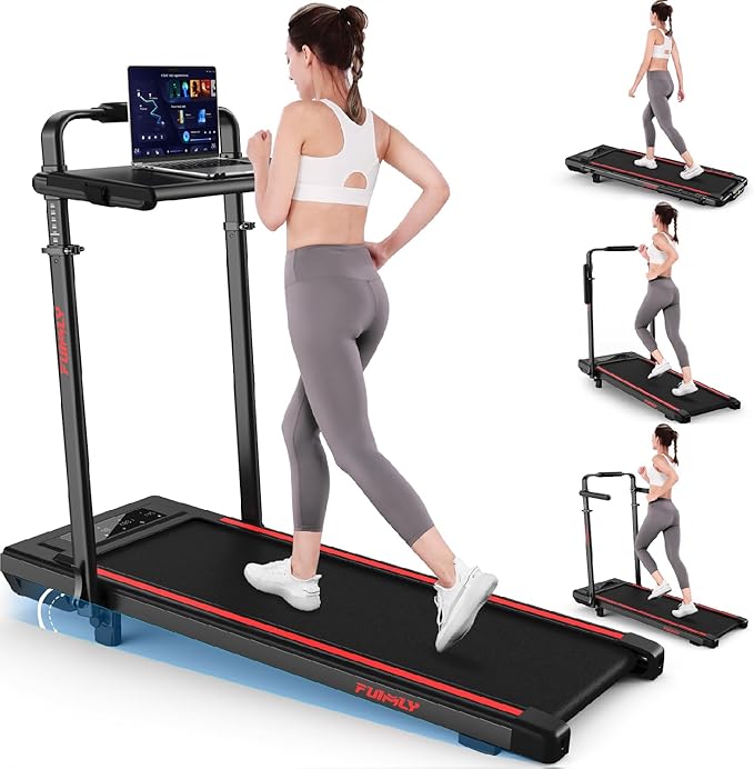 Walking Pad Treadmill with Desk Workstation, 15% Incline Treadmill with Handle Bar, Foldable Treadmills Under Desk for Home/Office, 400 lbs+ Capacity, Adjustable Height, Removable Desk, 3.5HP Motor
