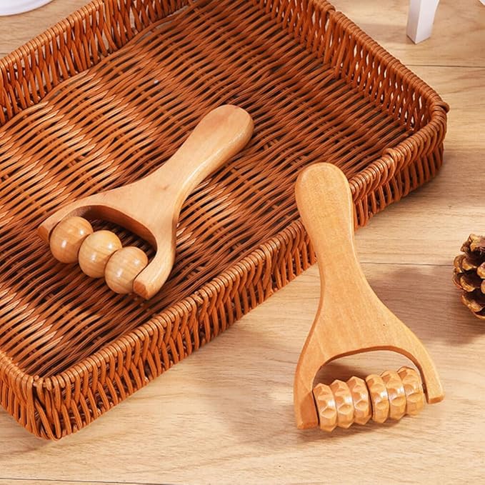Healifty Wooden Foot Massager Roller Tool for Neck Shoulder Back and Legs - Compact Handheld Acupoint Massage Roller for Muscle Relief and Daily Use 2-Pack