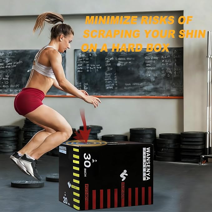 3-in-1 Dense Foam Plyometric Jump Box,30"x24"x20"-24"x20"x16"-20"x18"x16"Non-Slip Box Jumps for Home Gym,Exercise Foam Plyo Box for Fitness Training-Step-Ups,Split Squats,Dips,Box Jump Cube