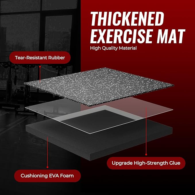 SUPERJARE 0.79'' Extra-Thick Exercise Equipment Mats, 24 Pcs 96 Sq Ft Rubber Top Floor Tiles with High Density EVA Foam, Interlocking Gym Flooring for Home Gym, Workout Mat, Black/Grey