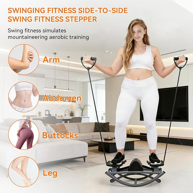 Rock Stepper Side to Side Machine, Low-Impact Lateral Stepper for Home Workout with Digital Display and Resistance Bands, Portable Rocking Stepper for Legs, Glutes and Core Training