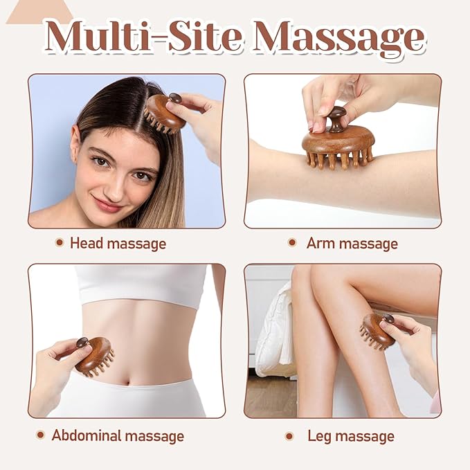 Wood Scalp Massager & Hair Scrubber, Wood Head Massage Brush for Hair Growth Manual Scalp Scrubber Sandalwood Portable Scalps Brush Tool for Woman Men