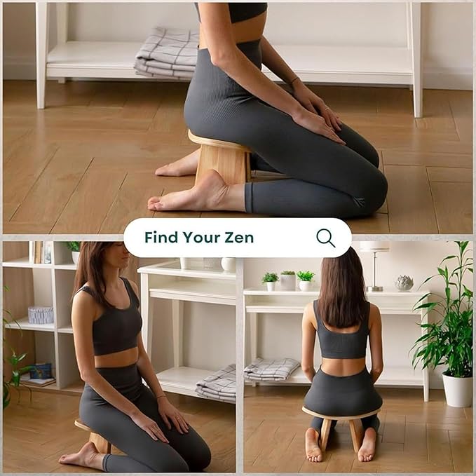 Meditation Bench, Wooden Kneeling Stool, Portable Yoga Auxiliary Stool,Multifunctional Ergonomic Seat with Travel Bag, Detachable Comfort Chair for Yoga, Prayer, Meditation(Small)