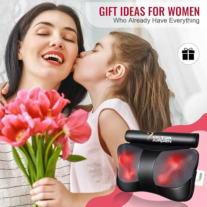 VIKTOR JURGEN Mothers Day Back Massager Gifts, Shiatsu Kneading Massager for Neck and Shoulder, Massage Pillow with Heat Relaxation Gifts for Women/Men/Dad/Mom/Fathers Day/Christmas