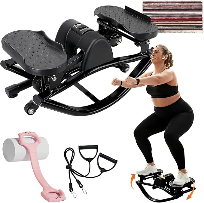 Rocking Stepper Side to Side, The Rocking Stepper for Women Men, Waist Twister Machine Exercise Home Workout Machine, Track Time, Reps, Calories with Digital Display, for Legs, Glutes, Abs