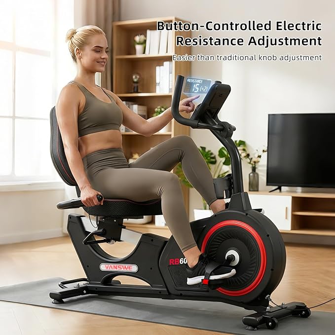 VANSWE Recumbent Exercise Bike, Recumbent Stationary Bikes for Home 400 LBS Weight Capacity, Exercise Bike for Home Seniors with Smart App and Bluetooth Connectivity, LED Display, Pulse Handle