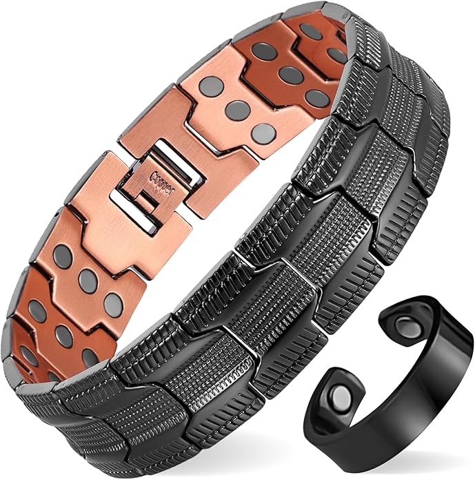 MagEnergy Copper Bracelet for Men, 3X Strength Magnetic Bracelet with 99.99% Pure Copper Ring & 3500 Gauss Magnets, Adjustable Length with Sizing Tool