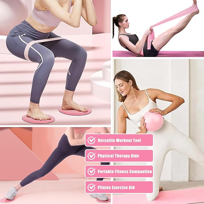 Pilates Essentials Kit for Women with Pilates Ring and Ball Set, Resistance Band Set, Yoga Mat Bag, Ankle Weights, Pilates Workout Sliders Disc, Yoga Socks, Pilates Equipment for Home Workouts