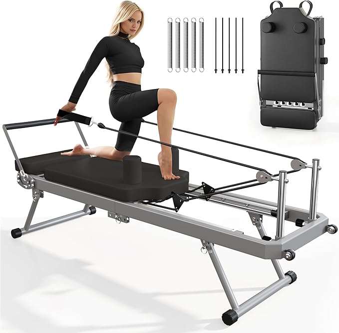 Pilates Reformer Machine for Home Use,Foldable Studio Grade Pilates Equipment, Reformer Pilates Machine with 5 Springs & 11 Resistance Levels | Suitable for Beginners& Professionals