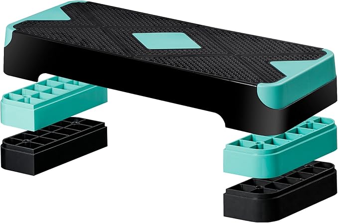 27" Adjustable Exercise Aerobic Step Platform with Stackable Risers – 3 Levels (4", 6", 8") – Workout Stepper for Home Gym, Fitness & Physical Therapy Training