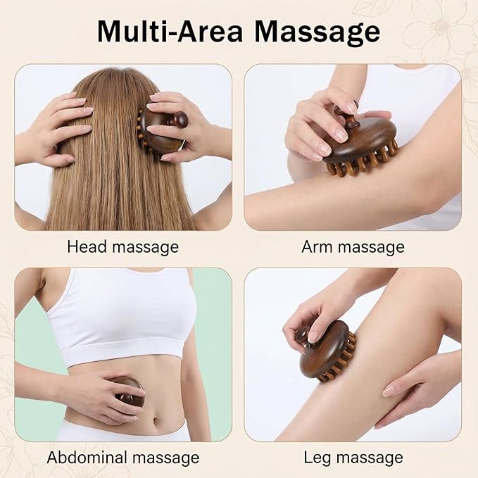 Wooden Scalp Massager Comb, 2 Pcs Sandalwood Scalp Massager Hair Growth Portable Manual Head Massage Tool Handheld Gua Sha Tool for Woman Men Wet Dry Hair Relaxation Body Head Scalps Care