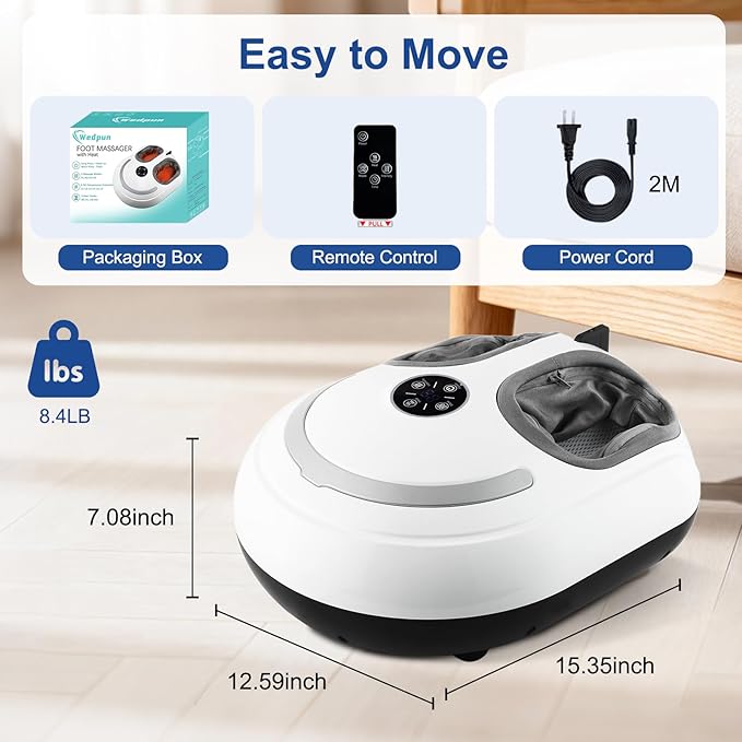 Foot Massager with Heat Shiatsu Feet Massage Machine Deep Kneading Relief for Plantar Fasciitis Air Compression 3 Heat Levels, Relax for Home Office Use, Christmas Gifts for Women Mom Dad White