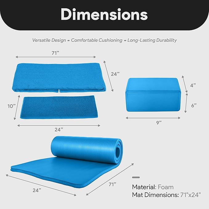 BalanceFrom 7-Piece Yoga Set with 71x24x1 Inches Extra Thick Mat and Carrying Sling – Includes 2 Blocks, Stretch Strap, 2 Towels, and Knee Pad for Home, Studio, and Gym Workouts