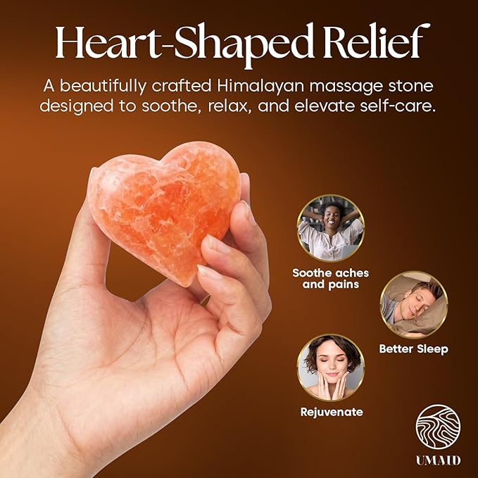 UMAID Himalayan Salt Massage Stones Heart Shape 6 Pack with Cotton Storage Bag – Natural Deodorant, Massage Stones, Hot & Cold Therapy, Muscle Relief, Spa Use