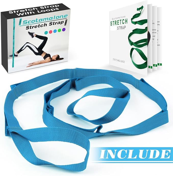 Scotamalone Stretching Strap Yoga Strap Physical Therapy for Home Workout, Exercise, Pilates and Gymnastics, 10 Loops Non-Elastic Stretch Bands with Aesthetic Packaging for Women & Men