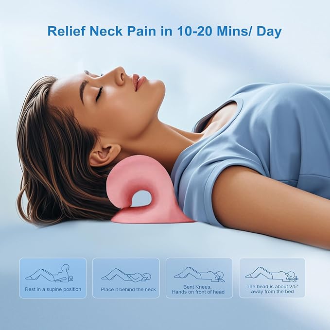 Neck Stretcher with Magnetic Therapy Acupressure for Pain Relief, Neck and Shoulder Relaxer, Chiropractic Pillow, Restore Neck Curve (Pink)