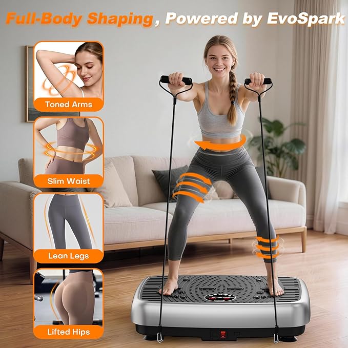 Vibration Plate Exercise Machine, 2026 EvoSpark Dual Motor Vibration Plate for Lymphatic Drainage, 3D & 4D Whole Body Vibration Plates for Weight Loss, Shaker Workout Equipment for Women Men Home
