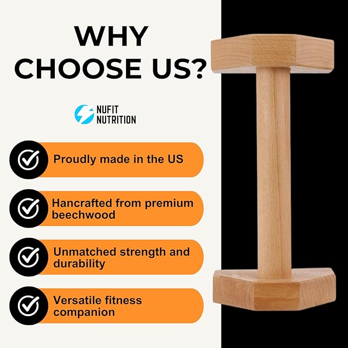 NuFit Premium Push Up Bars & Wooden Parallettes, Non-Slip Beech Wood Calisthenics Bars for Wrist Support, Push Up Stands for Home/Gym Dips & L-Sits, Pack of 2