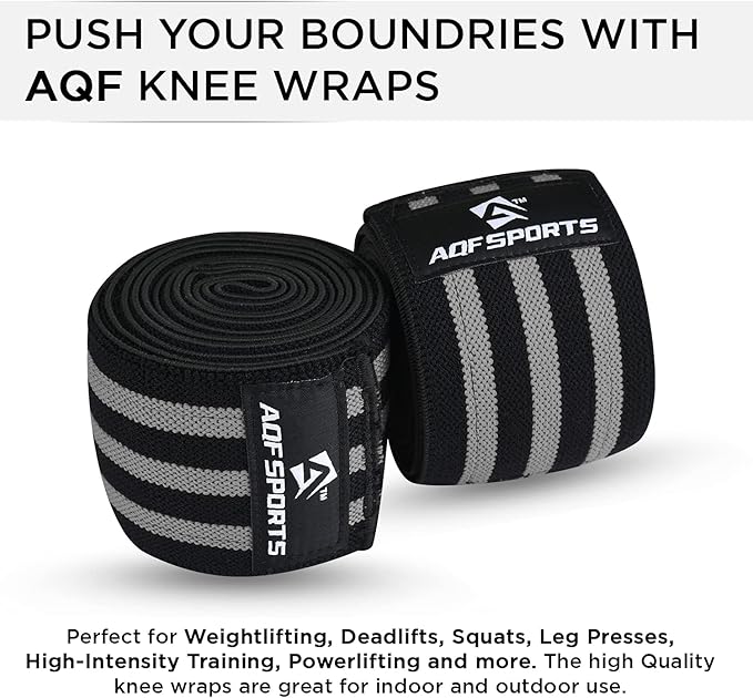 AQF Knee Wraps Weight Lifting Bandage - IPL and USPA Approved Gym Knee Support - Heavy Duty 78” Elasticated Support Straps Guard Powerlifting, Squatting (Pair)