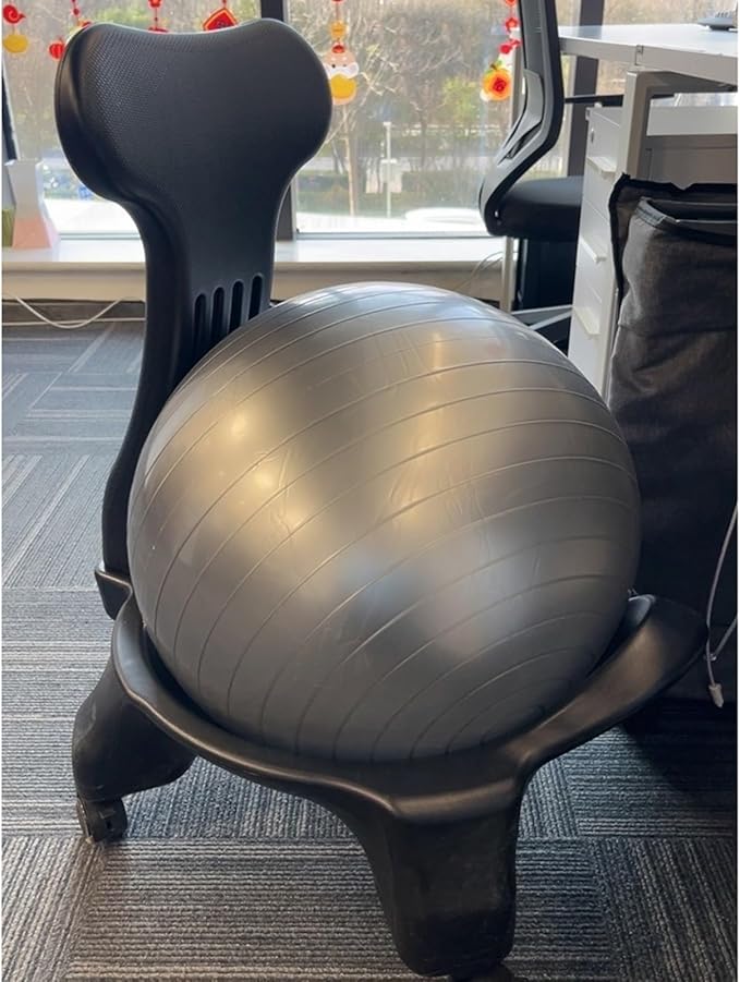 Balance Ball Chairs for The Office with Back, Rolling Exercise Ball Seat for Core Workout, Posture Correcting Computer Chair Yoga for Work(Deep Coffee)