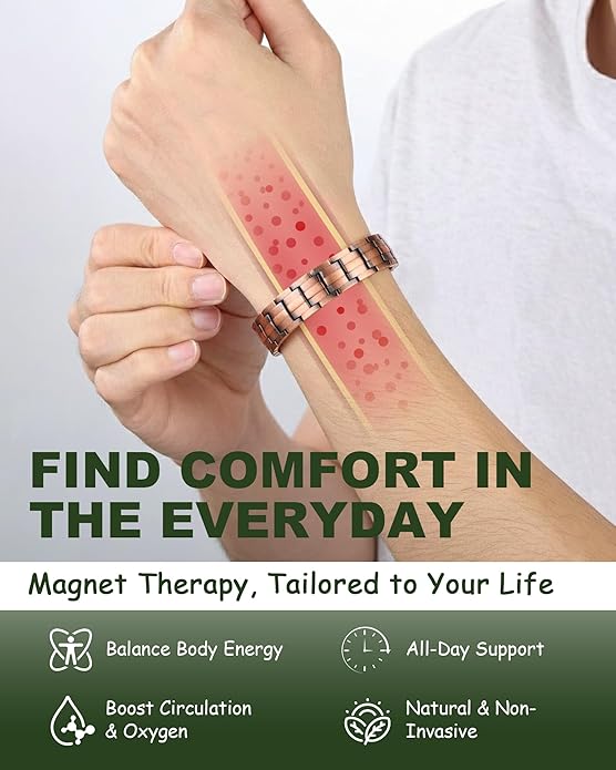 MagEnergy Mens Copper Magnetic Bracelets, 99.9% Pure Copper Bracelet with Double-Row Strength Magnets, Adjustable Jewelry with Sizing Tool