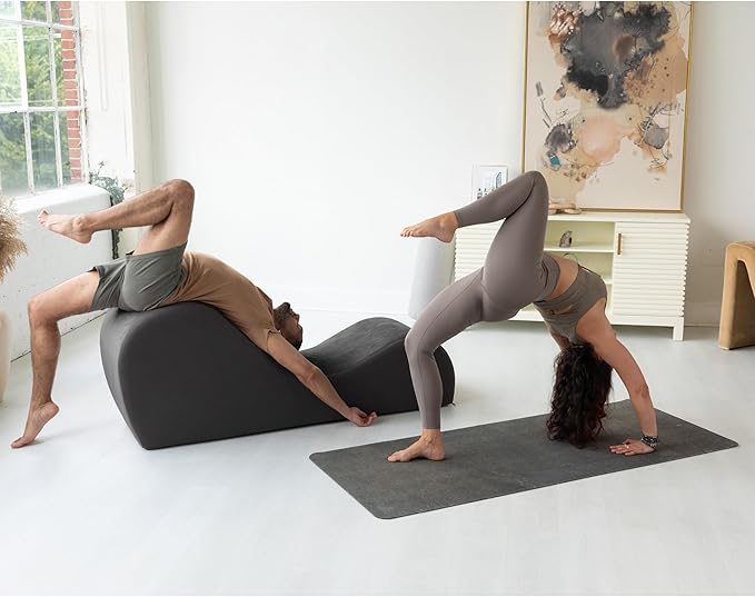 Avana Chakra Yoga Chaise - 2 Adjustable Headrests & Handles with Adjustable Straps, Micro-Velvet/Microloop, Black & Grey