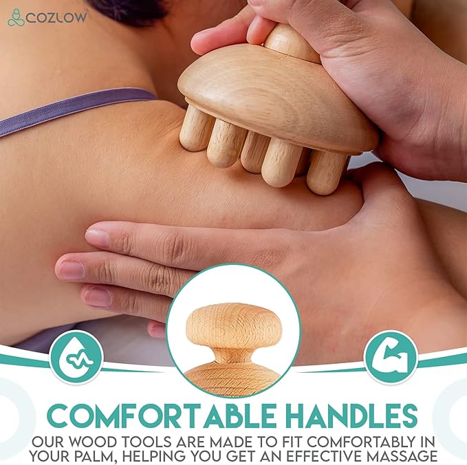 COZLOW 6-in-1 Wood Therapy Massage Tools - Professional Maderoterapia Kit for Body Sculpting, Shaping, Fascia Release & Lymphatic Drainage - Maderotherapy Helps Reduce Cellulite Appearance