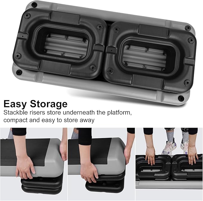 Gym Step Platform for Exercise at Home, Fitness Step for Home Workout, Adjustable Step Up Exercise Platform, Aerobic Stepper Step Platform with 4 Risers, Step Exercise Platform for Work Out