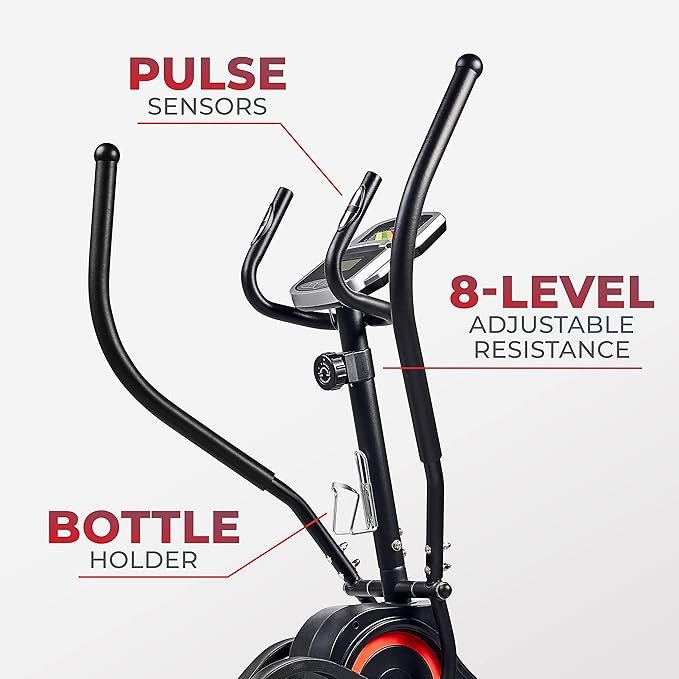 Sunny Health & Fitness Cardio Climber Stepping Elliptical Exercise Machine for Home with 8 Levels of Magnetic Resistance, Performance Monitor, Full Body Workout