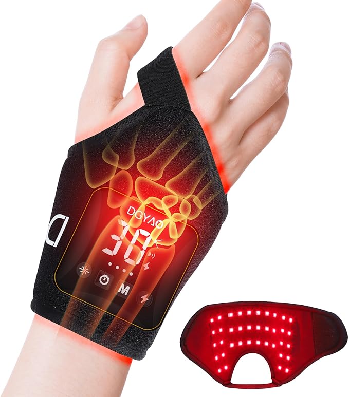 Magnetic Portable Infrared Therapy Device for Hand Wrist Joint Muscle, 660nm & 850nm Red Light Therapy Pad Adjustable Cordless Strap for Men & Women Travel Home