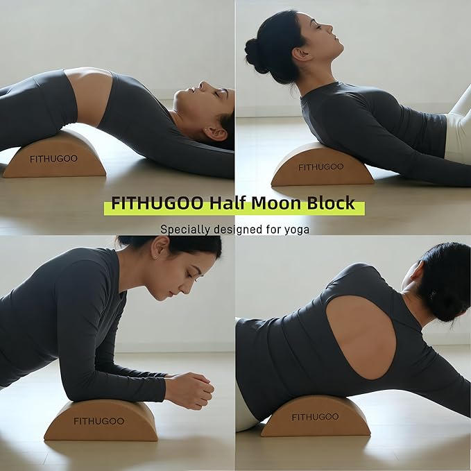 2 Pack Cork Yoga Block & Calf Stretching- Half Moon Recovery Block Improve Balance, Stability & Foot Mobility/Calf Stretcher for Plantar Fasciitis Relief/Yoga & Pilates Balance Trainer