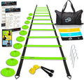 Invincible Fitness Agility Ladder Training Equipment Set Improves Coordination Speed Power and Strength Includes 10 Cones 4 Hooks and 3 Loop Resistance Bands for Outdoor Workout (Green)