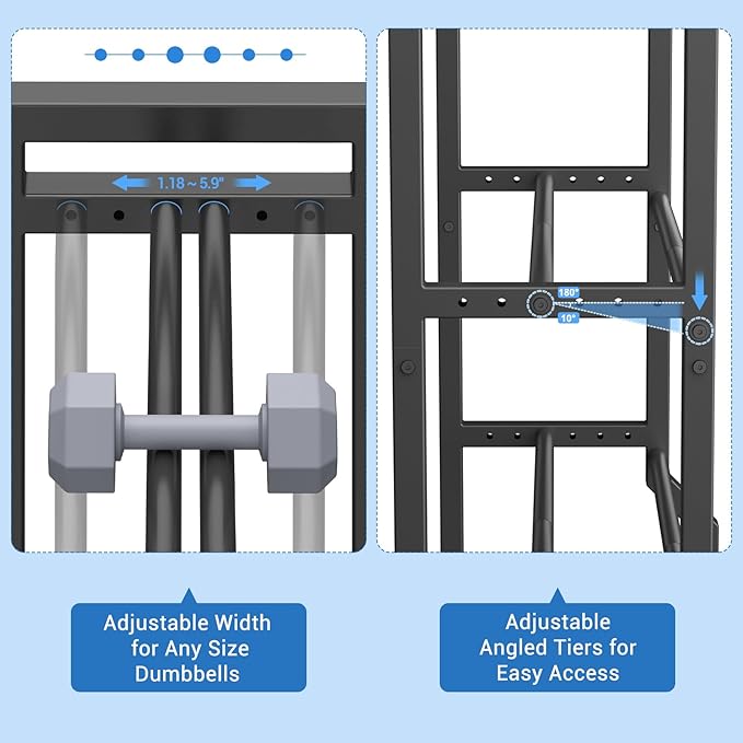 VOPEAK 3-Tier Adjustable Dumbbell Rack, 31-Inch Weight Rack for Home Gym with 4 Hooks, Home Gym Storage for Kettlebells, Space-Saving Dumbbell Stand - 400LB Capacity (Rack Only)
